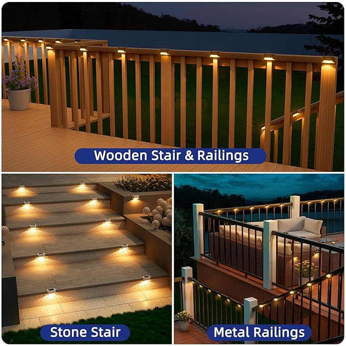 Solar Step Lights Outdoor Waterproof Led Solar Fence Lamp for Patio, Stairs,Garden Pathway, Step and Fences(Warm White)