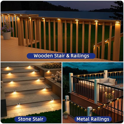 Solar Step Lights Outdoor Waterproof Led Solar Fence Lamp for Patio, Stairs,Garden Pathway, Step and Fences(Warm White)